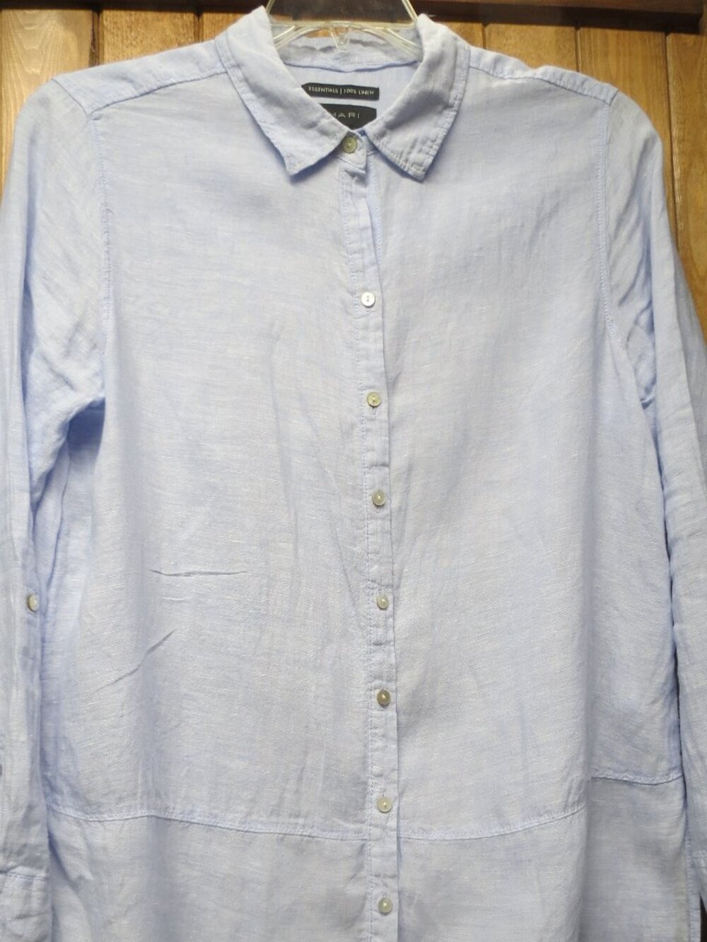 Tahari 100% Linen Light Blue Long Sleeve Tunic Button Down Shirt Size L